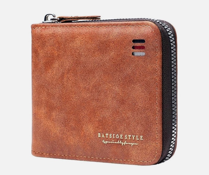 Photo 1 of Mens RFID Blocking Leather Wallet with Zipper, Slim Bifold Card Holder for Secure Storage