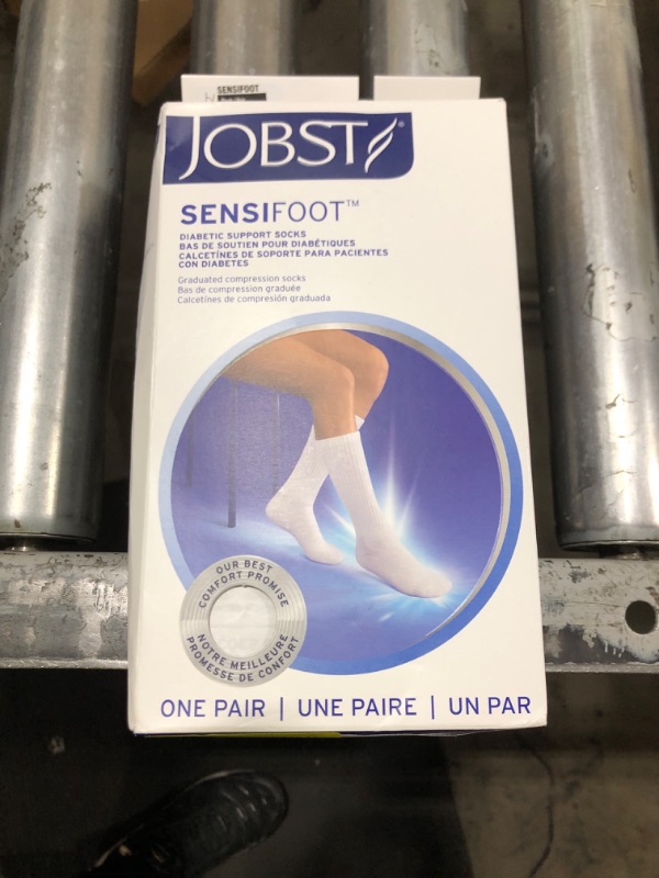 Photo 1 of JOBST SensiFoot Diabetic Compression Socks for Men and Women 8-15 mmHg with Seamless Toe and Moisture Management - Extra Padding in Toe, Foot, and Heel Area - Crew Length - Closed Toe - Black, Medium