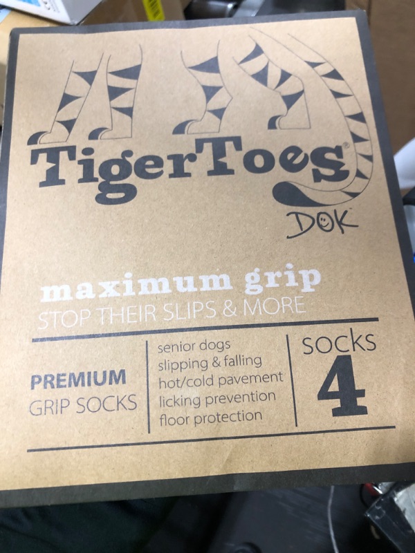 Photo 1 of DOK TigerToes Premium Non-Slip Dog Socks for Hardwood Floors - Extra-Thick Grip That Works Even When Twisted - Prevents Licking, Slipping, and Great for Dog Paw Protection - Size Large