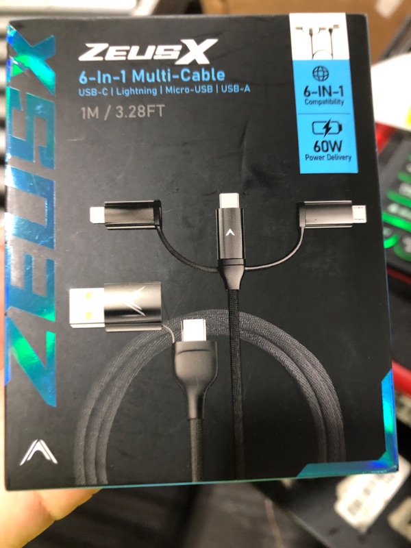 Photo 1 of Futurizta Tech [Upgraded] Zeus-X 6-in-1 Universal Multi Cable (3.3ft/1m) Fast Charging 60W Laptop PD, QC3.0 & 27W iPhone Fast Charging & Data Sync, Military Grade Braided with Cable Organizer Strap
