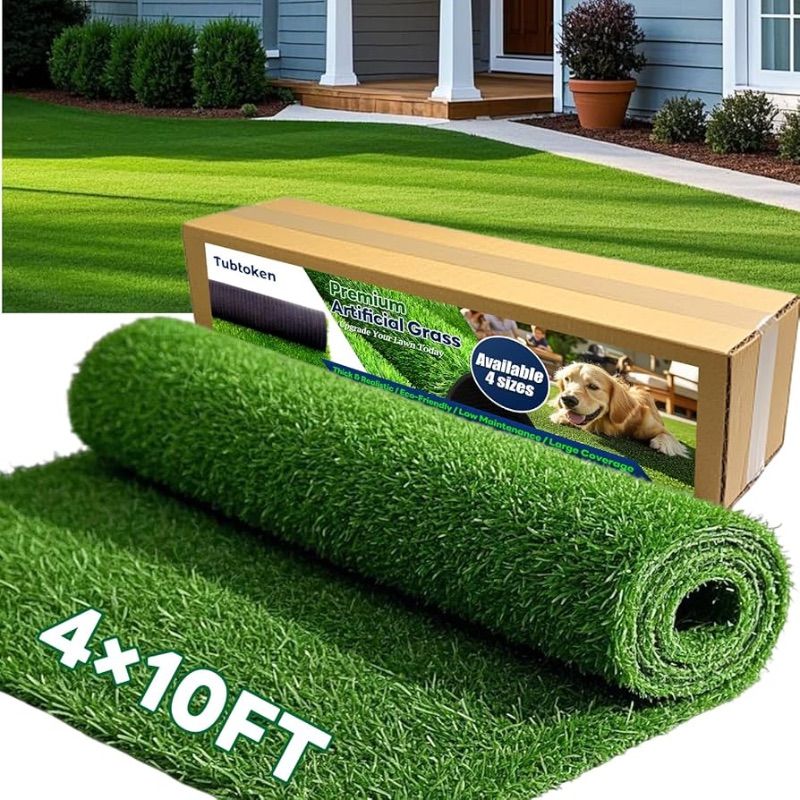 Photo 1 of Artificial Grass Turf 4x10 FT, 1.38" Thickened Realistic Fake Grass Mat, Indoor/Outdoor Synthetic Lawn with Drainage Holes, UV Resistant Low Maintenance Carpet for Garden, Patio, Pets