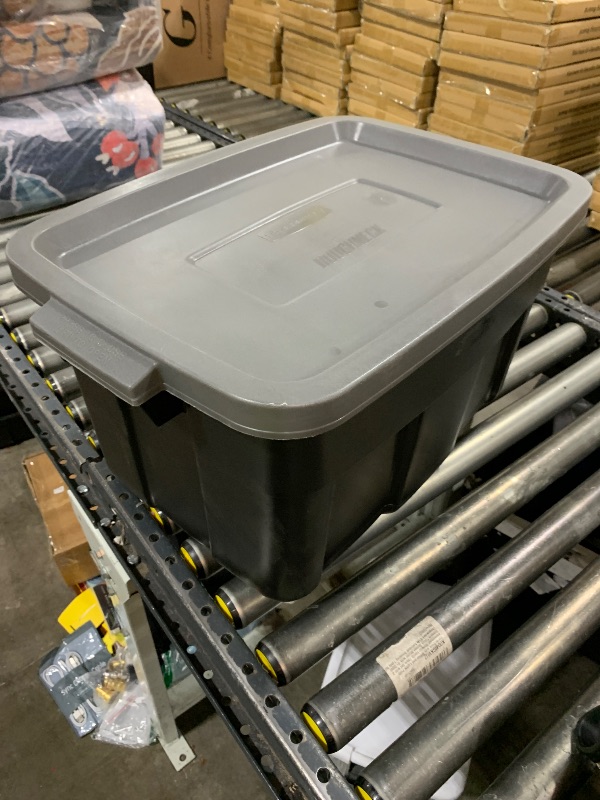 Photo 1 of Rubbermaid Roughneck Tote 14 Gallon Stackable Storage Container with Stay Tight Lid & Easy Carry Handles, Black/Cool Gray 