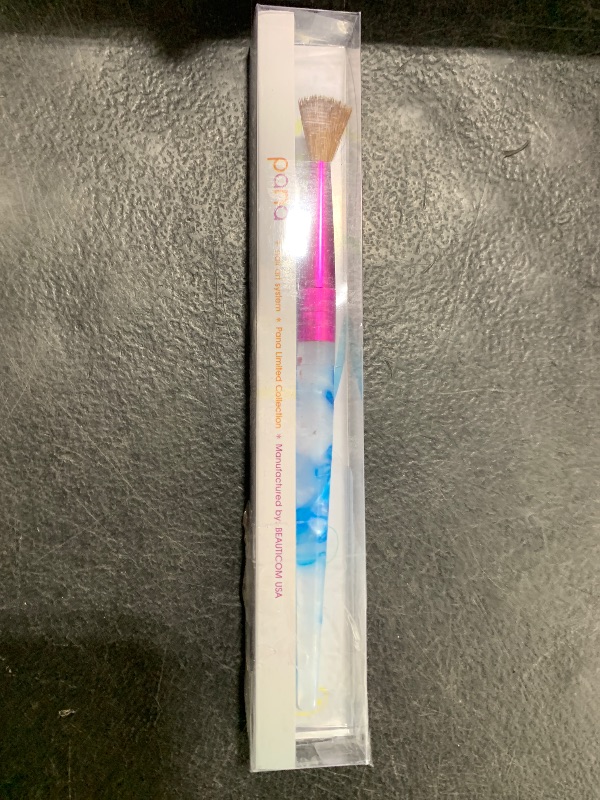 Photo 1 of PANA USA Acrylic Nail Brush Pure Kolinsky Hair Acrylic White Swirl Blue Handle with Pink Ferrule Round Shaped - Size 8