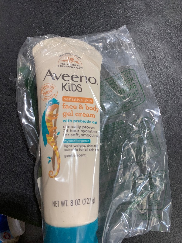Photo 1 of Aveeno Sensitive Skin Face & Body Gel Cream for Kids with Prebiotic Oat, Clinically Proven 24 Hour Hydration for Soft Skin, Quick Drying and Lightweight, Hypoallergenic, 8 oz