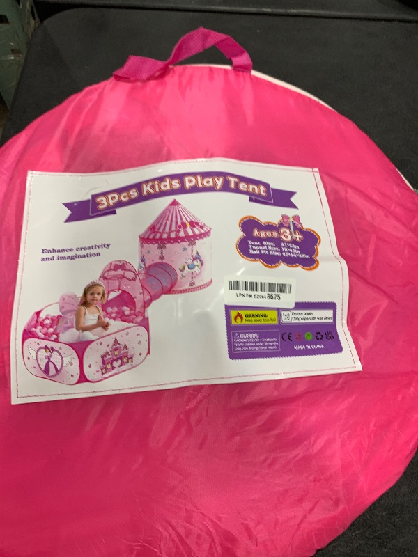 Photo 1 of 3 in 1 Girls Princess Play Tent for Kids: Pop Up Toddlers Playhouse with Baby Crawl Tunnel, Ball Pit and Castle Tent - Pink Children Play Tent Toys Indoor and Outdoor Game for Birthday Gift