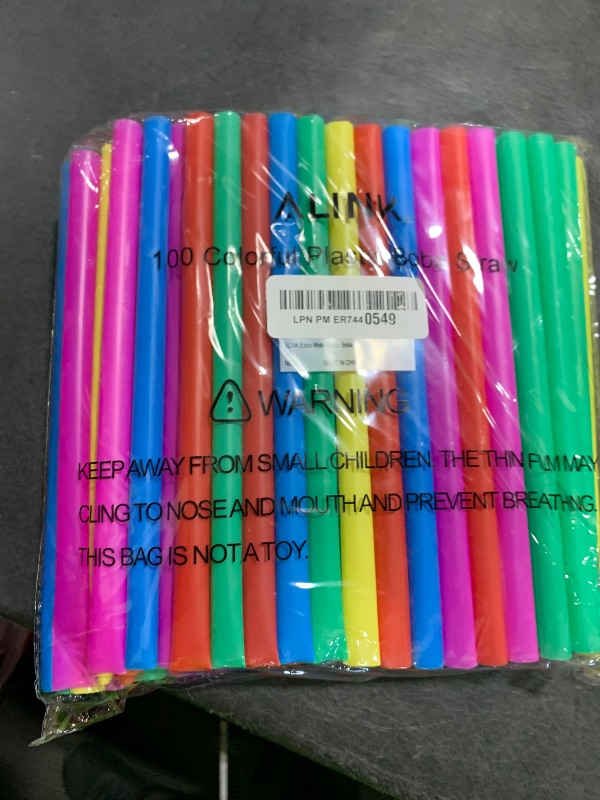 Photo 1 of 100 Extra Large Plastic Bubble Tea Smoothie Straws, 1/2" Wide X 8 1/2" Long Boba Straws