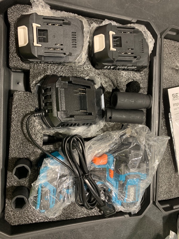 Photo 1 of SEESII Impact Wrench 886 FT-LBS(1200N.m) 2900IPM 1/2 Impact Gun High Torque Electric Cordless Impact Wrench with 21V 2x4.0Ah Battery 5 Sockets and Case for Home Car Truck Tire Lug Nut Removal Tool Set