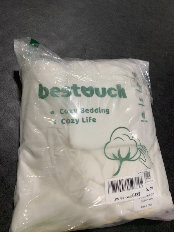 Photo 1 of BESTOUCH Duvet Cover Set 100% Washed Cotton Linen Feel Super Soft Comfortable Chic Lightweight 3 PCs Home Bedding Set Solid Off White Queen