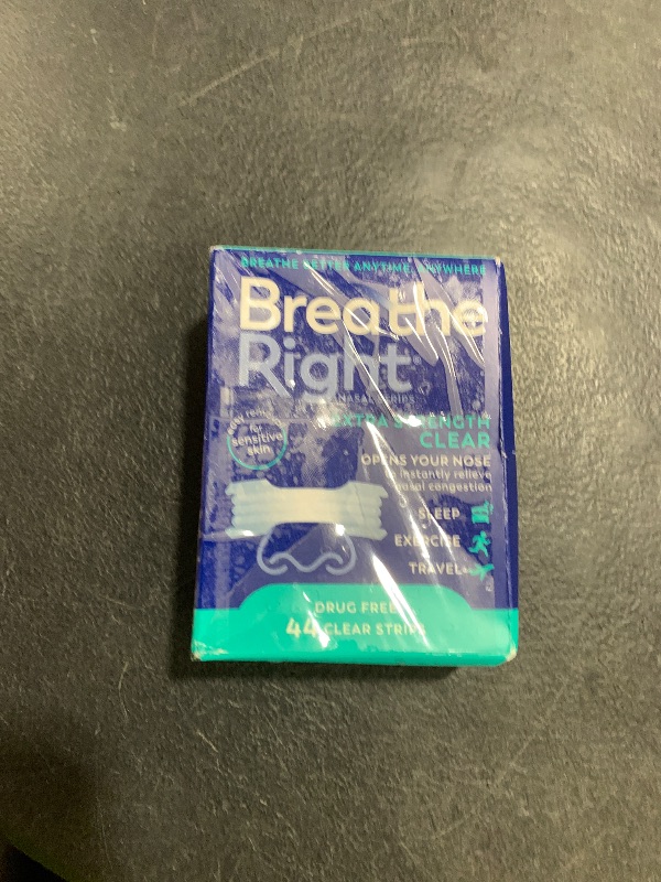 Photo 1 of Breathe Right Nasal Strips | Extra Strength | Clear | For Sensitive Skin I Drug-Free Snoring Solution & Nasal Congestion Relief Caused by Colds & Allergies | 44 Count (Packaging May Vary)