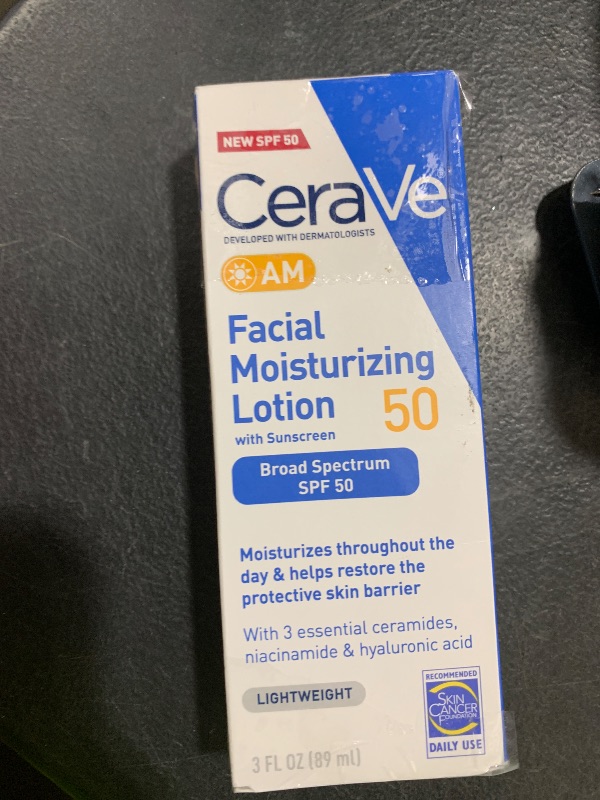 Photo 1 of CeraVe AM Facial Moisturizing Lotion SPF 50, Face Moisturizer with SPF, Hyaluronic Acid, Niacinamide & Ceramides, Non-Greasy, Blends Seamlessly With No White Cast, Non Comedogenic Sunscreen, 3 Oz