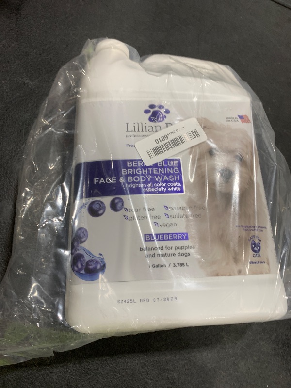 Photo 1 of Lillian Ruff PRO Formula Berry Blue Brightening Pet Shampoo - Ultra-Hydrating Professional Whitening Dog Shampoo, Vivid Show-Quality Coat Enhancer, Tear Stain & Odor Eliminator - Vitamin B5 (Gallon)
