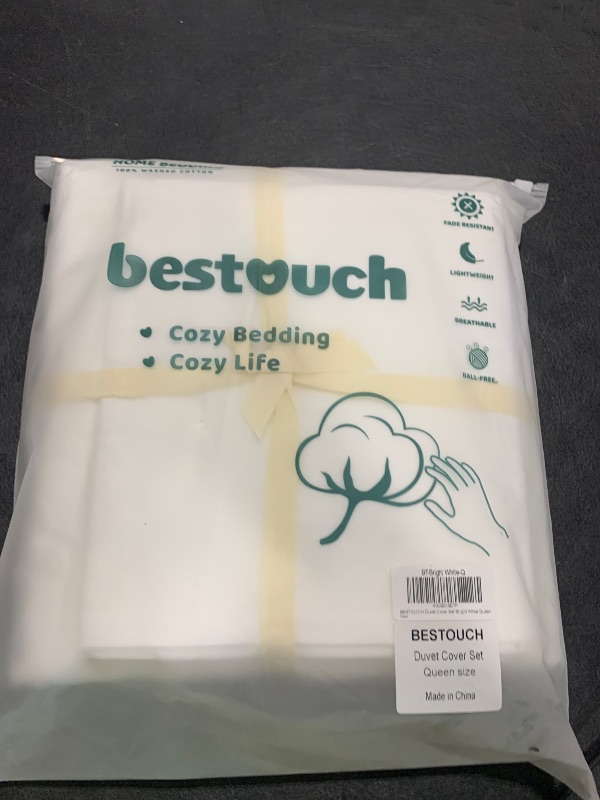Photo 1 of BESTOUCH Duvet Cover Set 100% Washed Cotton Linen Feel Super Soft Comfortable Chic Lightweight 3 PCs Home Bedding Set Solid Bright White Queen