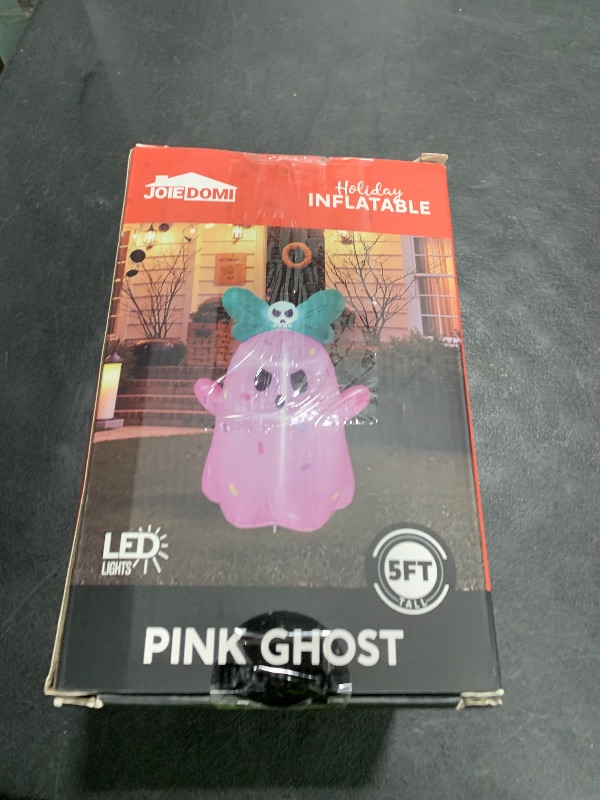 Photo 1 of Joiedomi 5ft Tall Halloween Inflatable Ghost Outdoor Decorations, Cute Pink Ghost Blow Up Yard Decorations with Bowknot and LED Light for Halloween Decor, Garden Lawn Indoor Outdoor Party Decor