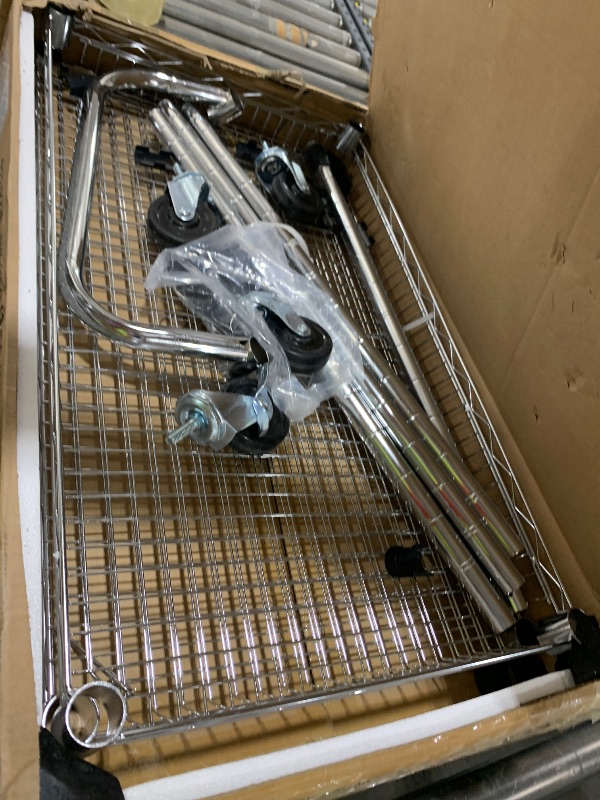 Photo 1 of Rolling Kitchen Carts on Wheels With Storage,650Lbs Heavy Duty Metal Cart with Wheels,3 Tier Rolling Cart with Wooden Top,NSF Utility Cart with Handle for Food Cart Serving Carts,30.3"L*31.9"H*18.1"W