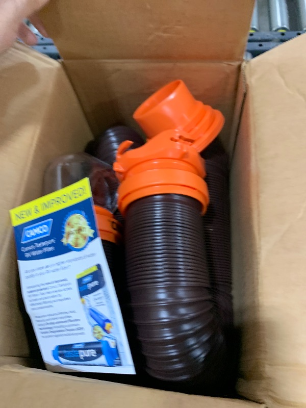 Photo 1 of Camco RhinoFLEX 15-Ft RV Sewer Hose Kit - Features Clear Elbow Fitting w/Removable 4-in-1 Adapter - Connects to 3” Slip or 3”/3.5”/4” NPT Threaded Sewer Connection (39770)