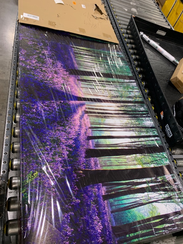 Photo 1 of Canvas Wall Art Sunshine in Forests with Lavender Flower Painting Print Extra Large Long Canvas Artwork Contemporary Nature Picture for Living Room Office
