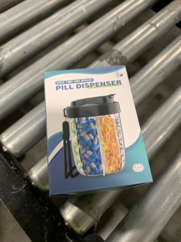 Photo 1 of Large Pill Dispenser to Store 7 Various Supplements - Pill Organizer & Supplement Organizer for Travel, Anti-Mixing Design, with Strap & 20 Sticky Labels (Blue)