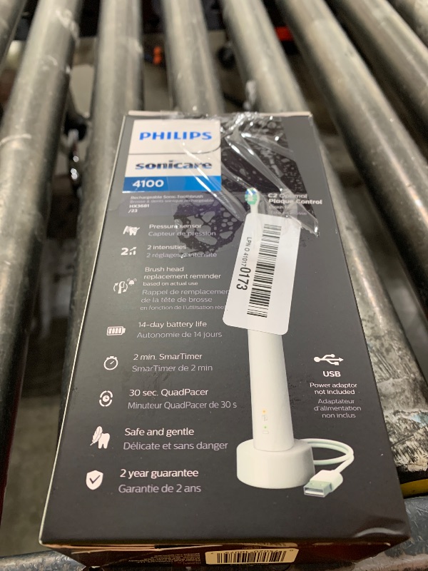 Photo 1 of Philips Sonicare 4100 Rechargeable Electric Toothbrush, with Pressure Sensor, 2 Intensity Settings, SmarTimer and QuadPacer, 14-Day Battery Life, White, Model HX3681/23