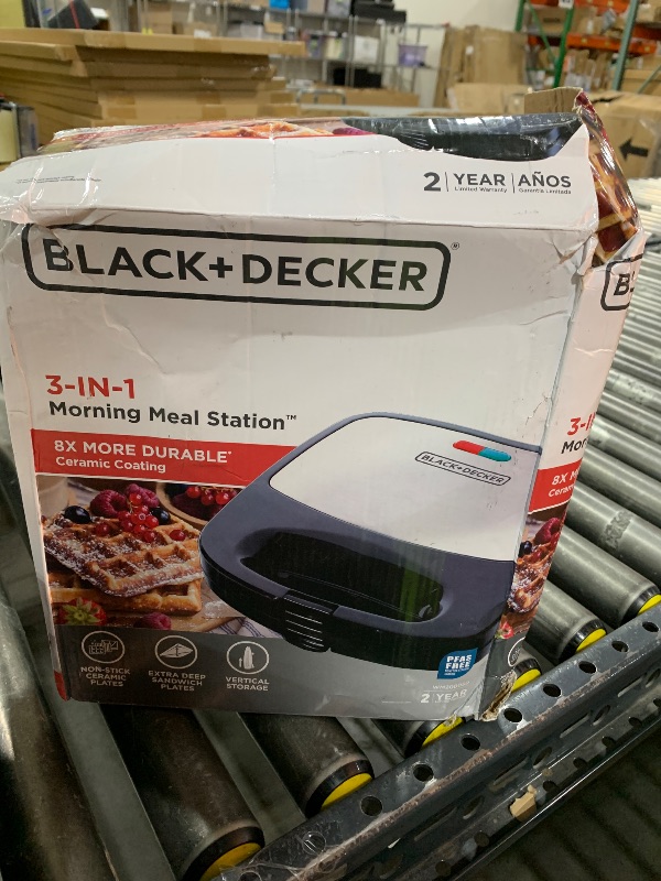 Photo 1 of BLACK+DECKER 3-in-1 Waffle Iron, WM2000SD, Grill and Sandwich Press, Non-Stick Removable Plates, Space Saving Compact Design