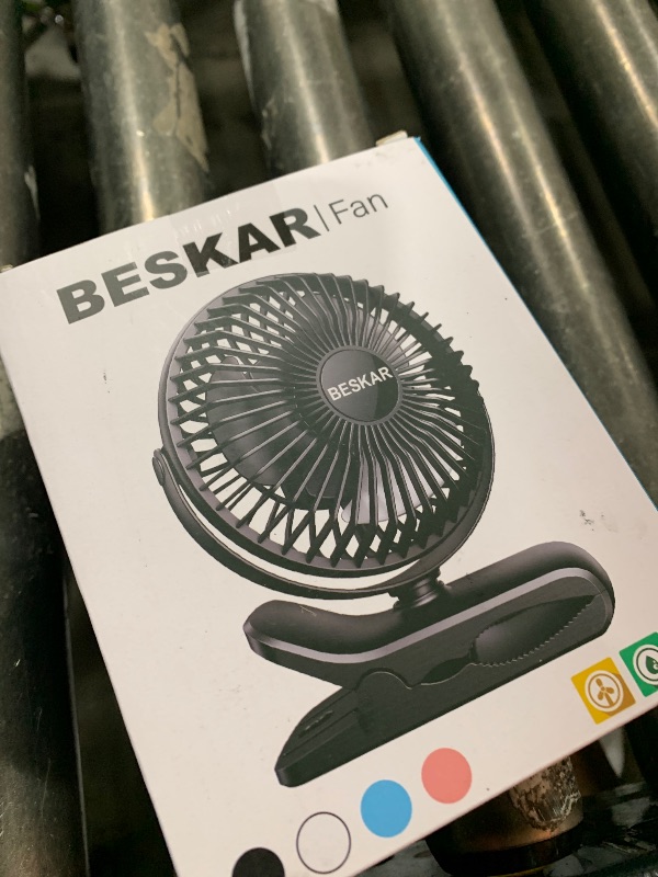 Photo 1 of BESKAR Portable Clip on Fan Rechargeable, 4 Speeds Small Battery Operated Fan, USB Desk Fan with Strong Airflow, Sturdy Clamp for Golf Cart Office Outdoor Travel Camping
