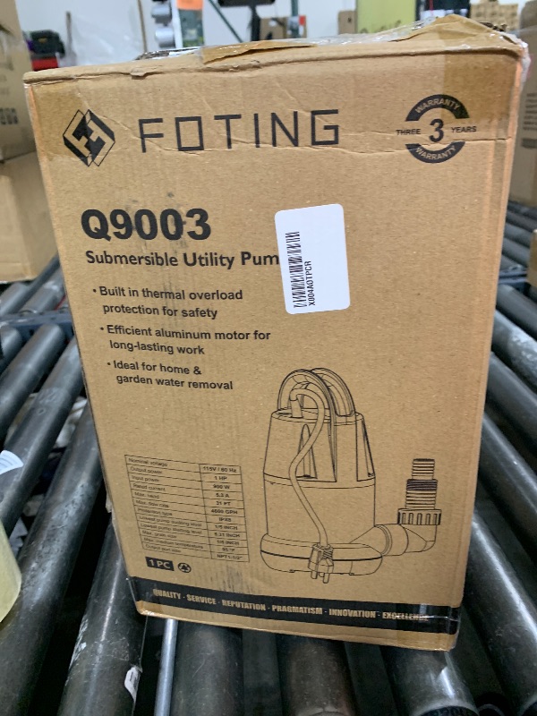 Photo 1 of FOTING Sump Pump 1HP Clean/Dirty Submersible Water Pump, 4600GPH Utility Pump Thermoplastic Electric Portable Transfer Water Pump for Swimming Pool Garden Pond Basement with 10ft Long Power Cord