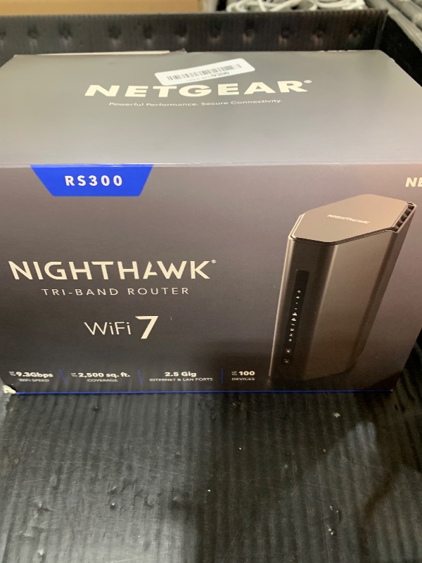 Photo 1 of NETGEAR Nighthawk Tri-Band WiFi 7 Router (RS300) - Security Features, BE9300 Wireless Speed (up to 9.3 Gbps) - Covers up to 2,500 sq. ft., 100 Devices - 2.5 Gig Internet Port - Free Expert Help
