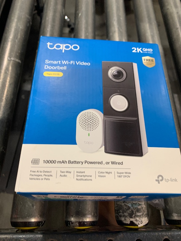 Photo 1 of Tapo by TP-Link Smart Video Doorbell Camera with Chime, Battery or Wired, 2K QHD Color Night Vison, No Monthly Fee, 180° Ultra-Wide Head-to-Toe View, Ring Call, Free AI Detection, Local Storage (D225)