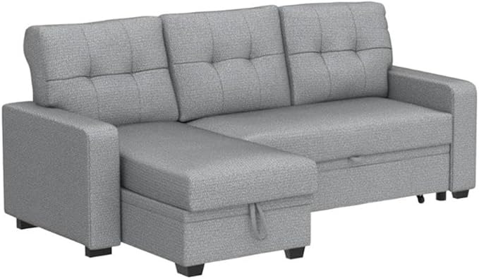 Photo 1 of BLUE L-Shaped Polyester Fabric Reversible, Easy Convertible Pull-Out Sleeper Sectional Sofa/Storage Chaise with Tufted Back Cushions and Track Arms  ONLY 2 OUT OF 3 BOXES 
