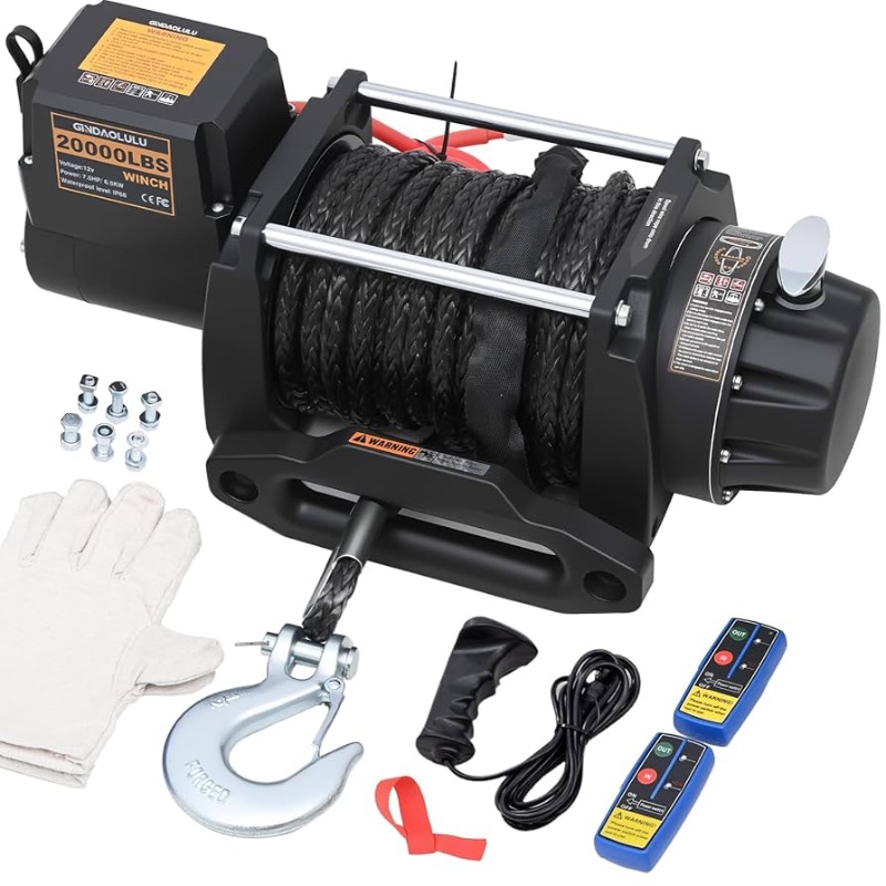 Photo 1 of 12V Electric Winch,20000LBS Load Capacity Trailer Winches with Synthetic Rope Towing Winches for Jeep Truck SUV and More,with Wired Handle and Wireless Remote