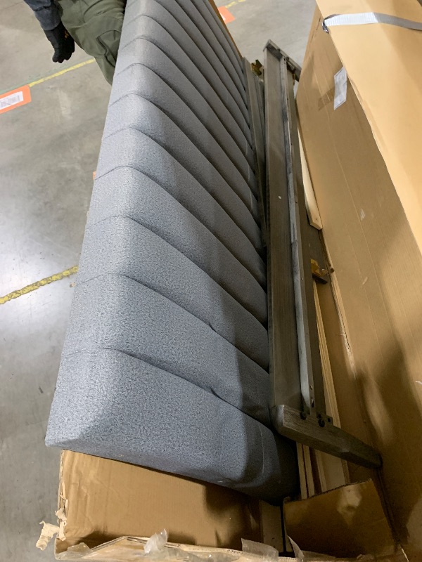 Photo 1 of Lexicon California King Bed Frame with Vertical Channel Tufted Velvet Headboard, Modern Bed Frame, Wood Platform Bed, No Box Spring Needed, Easy Assembly, Grey