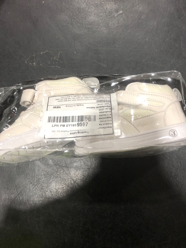 Photo 1 of BMCiTYBM Baby High Top Sneakers Boy Girl Walking Shoes Infant First Walker Shoes for 6 9 12 18 24 Months White Size 4 Toddler