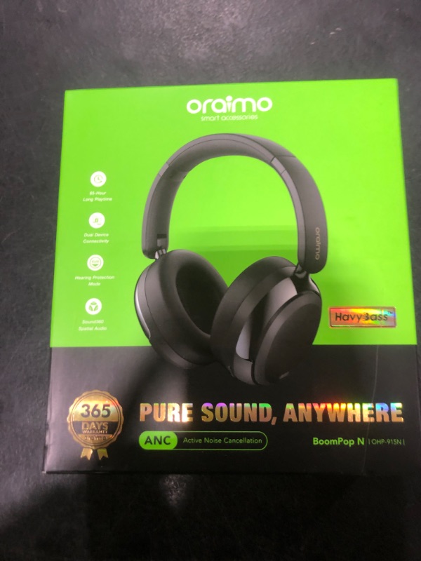 Photo 1 of Oraimo BoomPop N Highbrid Active Noise Cancelling Headphones, 65H Playtime, 3 EQ Modes, Deep Bass, Bluetooth 5.4, Wireless Over-Ear Headphones with Microphone for Office Travel, Black