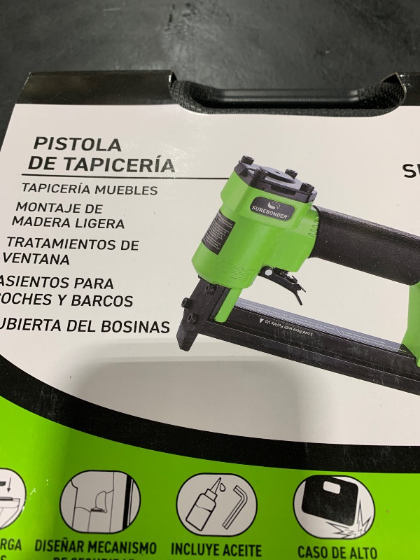 Photo 1 of Surebonder Pneumatic 22G Narrow Crown Upholstery Staple Gun with Blow Molded Carrying Case (Air Compressor Needed - Not Included),9615A