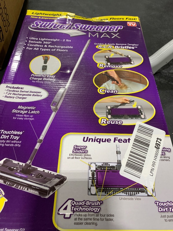 Photo 1 of Swivel Sweeper Max - Cordless Electric Floor and Carpet Sweeper with Rotating Brush for Efficient Cleaning, Quad Brush Technology- Purple