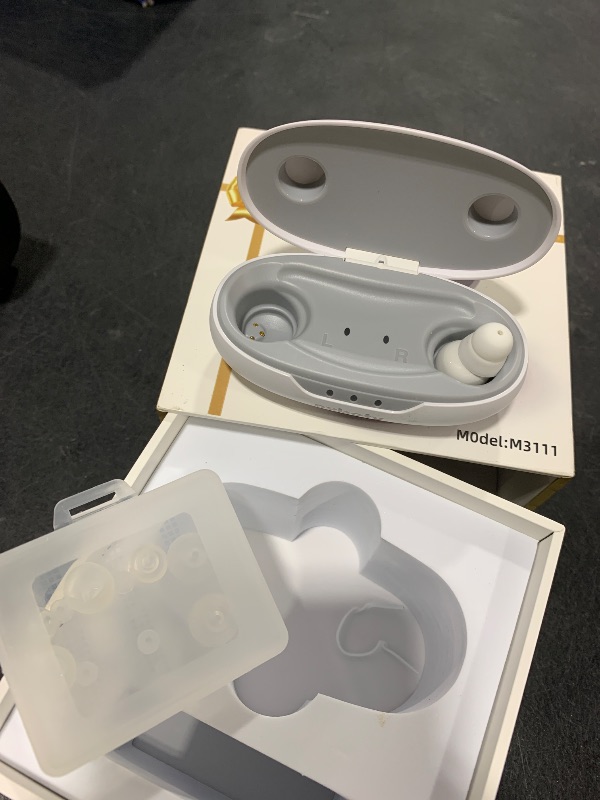 Photo 1 of OTC Hearing Aids for Seniors - Hearing Aids with Digital Chips, Supermini Rechargeable Hearing Amplifiers Invisible with 16-Channel Sound Processing 3 Volume and 80H Wireless Charging Case (White)