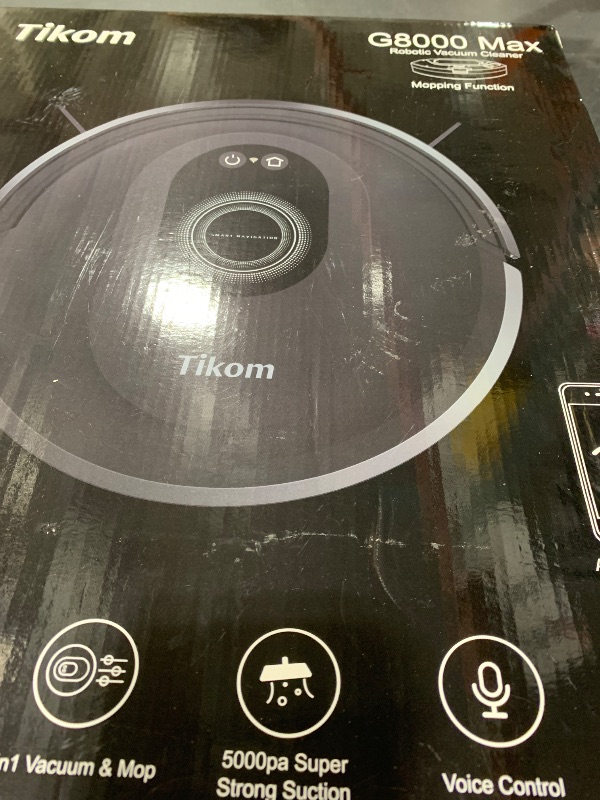 Photo 1 of Tikom Robot Vacuum and Mop Combo, 5000Pa Robotic Vacuum Cleaner, 150 Min Max, App & Remote Control, Ideal for Hard Floor, Carpet, Pet Hair, Self-Charge(G8000 Max)