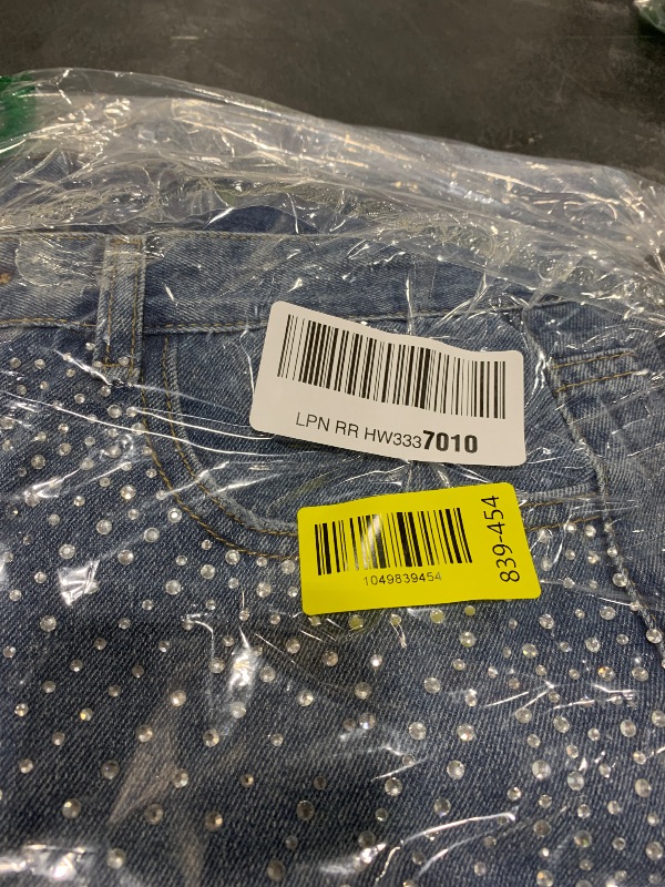 Photo 1 of heipeiwa Women's Rhinestone Jeans Wide Leg Baggy Denim Pants High Waist Sparkle Shiny Sequin Trouser Light Blue