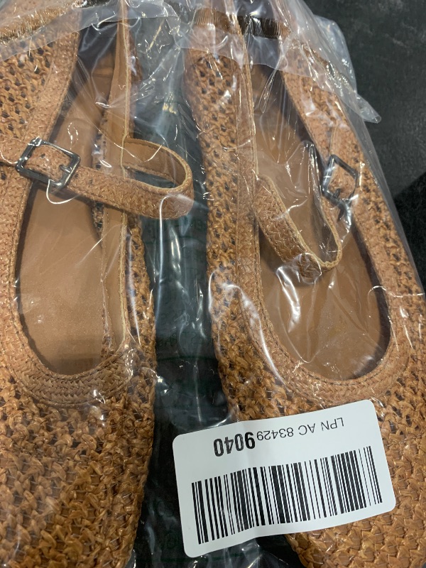 Photo 1 of Trary  Shoes Women Woven Flats for Women Ballet Flats Shoes Squared Toe Mary Jane Flats Ankle Strap Dressy Comfortable Brown Size 9