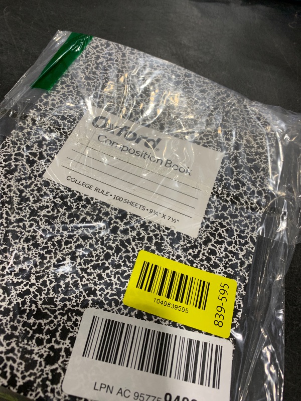 Photo 1 of Oxford Composition Notebook, College Ruled Paper, 9-3/4" x 7-1/2", Black Marble Covers, 100 Sheets, 1 Book (63796)