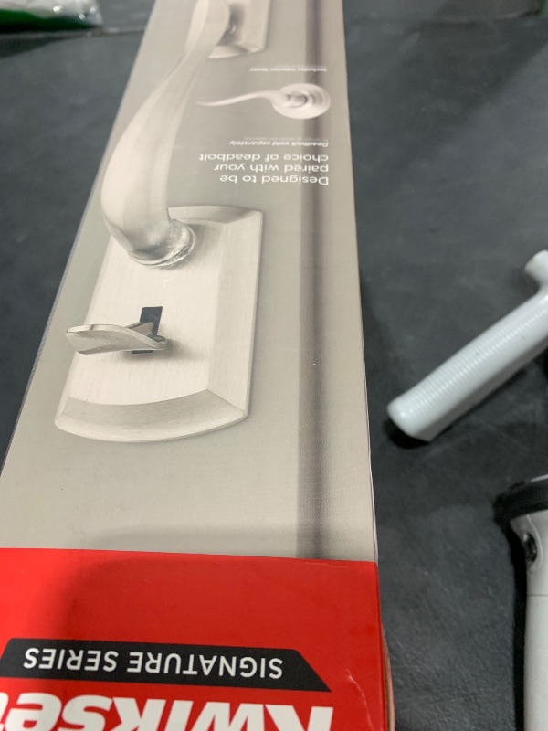 Photo 1 of Kwikset Avalon Front Door Handle No Lock, Entry Handleset Exterior with Interior Reversible Handed Lever, Non-Locking, Satin Nickel, Deadbolt Not Included, with Microban Protection