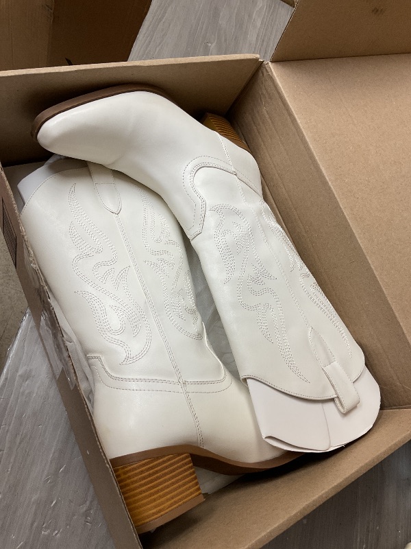 Photo 1 of DREAM PAIRS Women's Square Toe Cowboy Cowgirl Boots Embroidered Mid Calf Western Boots Fashion Dress Low Chunky Heel Boots for Theme Party Country Concert,Size 6,White-Pu,DWUMMB2502