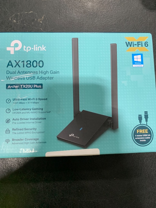 Photo 1 of TP-Link WiFi 6 USB Adapter for Desktop PC - (Archer TX20U Plus) AX1800 Wireless Network Adapter with 2.4GHz, 5GHz, High Gain Dual Band 5dBi Antenna, WPA3, Supports Windows 11/10