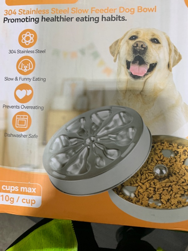 Photo 1 of Oiwliur 2-Pack Slow Feeder Dog Bowls – Stainless Steel Metal Bowls with Double-Sided Design, 5 Cups Large Capacity for Dry, Wet, Raw Food, Slow Feeding for All Dog Sizes, Easy to Clean, Non-Slip