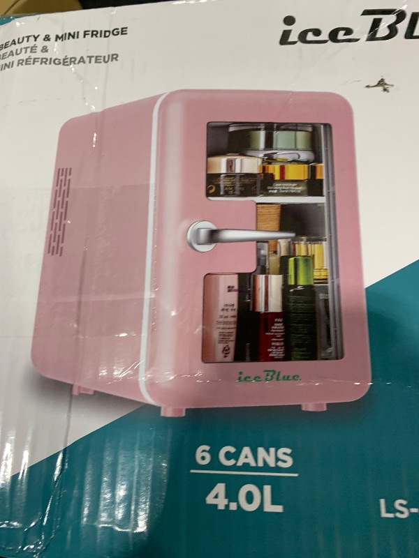 Photo 1 of Iceblue Skincare Fridge with Viewing Window, 4L/6Can Makeup Mini Fridge for Bedroom, 110V AC/ 12V DC Refrigerator Cooler & Warmer for Car, Office & Dorm, Small Fridge for Cosmetics, Skin Care-Pink
