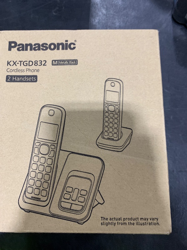 Photo 1 of Panasonic Cordless Phone with Answering Machine, Advanced Call Block, Bilingual Caller ID and Easy to Read High-Contrast Display, Expandable System with 2 Handsets - KX-TGD832M (Metallic Black)