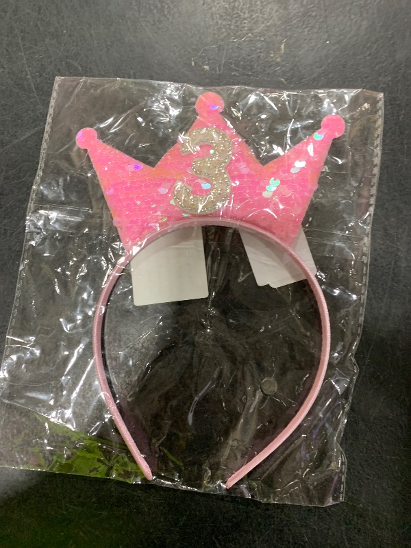 Photo 1 of BAHABY Birthday Crown Headband Pink Glitter Birthday Headbands for Girls 3 Year Old Girl Gifts 3rd Birthday Decorations