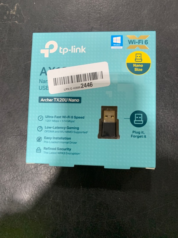 Photo 1 of TP-Link Nano USB WiFi 6 Adapter for PC(Archer TX20U Nano) - AX1800 2.4G/5G Dual-Band Wireless Network Transceiver Adapter for Desktop PC, OFDMA, MU-MIMO, WPA3, Travel Size, Supports Windows 11/10