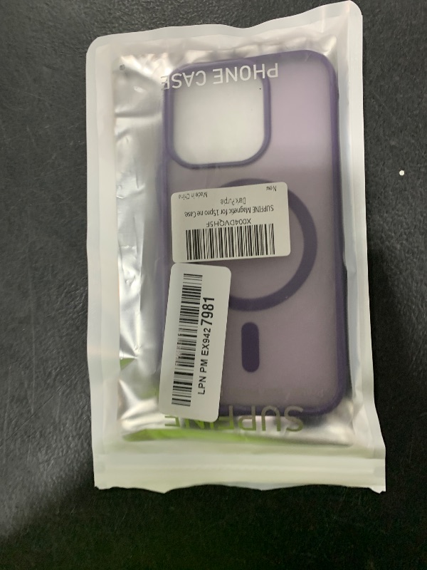 Photo 1 of SUPFINE Magnetic for iPhone 15 Pro Case (Compatible with MagSafe) (Military Grade Drop Protection) Translucent Matte Shockproof Phone Case, Dark Purple