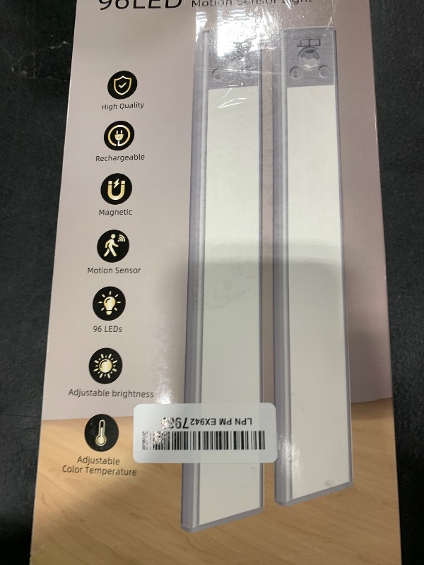 Photo 1 of Under Cabinet Lighting, 96 LED Rechargeable Motion Sensor Light Indoor, 7-Color & 5-Brightness, Wireless Magnetic Under Cabinet Under Counter Lights for Kitchen, Stairs -3 Pack