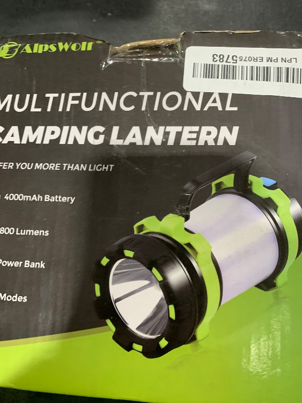 Photo 1 of Alpswolf Camping Lantern Rechargeable, 4000mAh Camping Flashlight 6 Modes LED Lantern Portable Rechargeable Lanterns for Power Outage, Emergencies Light for Hiking, Green, 2 Packs